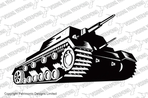 Battle Tank Viewed From Low Angle Black and White Retro Style