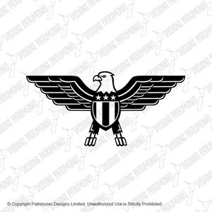 American Bald Eagle with Wings Spread and United States Star Spangled Banner Flag on Chest Mascot 