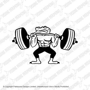 Alligator Weightlifter Lifting Heavy Barbell Mascot Black and White