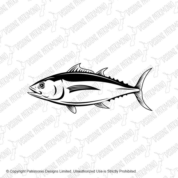 Albacore Thunnus Alalunga or Longfin Tuna Side View Retro Black and White