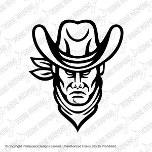 American Cowboy Head Sports Mascot Black and White