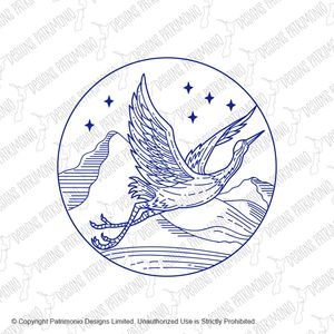Great Blue Heron Flying Circle Mono Line