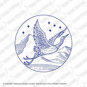 Great Blue Heron Flying Circle Mono Line