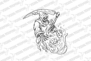 The Grim Reaper Rolling the Dice Drawing Black and White