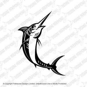 Atlantic Blue Marlin Jumping Retro Woodcut Black and White