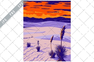 White Sands National Park with Soaptree Yucca in Tularosa Basin New Mexico WPA Poster Art 