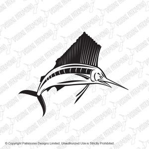 Angry Atlantic Sailfish Jumping Up Side View Retro Black and White