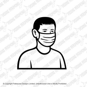 Asian Teenage Boy Wearing Face Mask Front View Retro Black and White