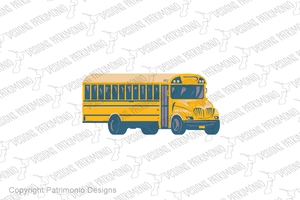 Yellow School Bus or Tour Bus Viewed from Side WPA Poster Art