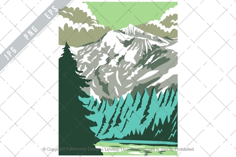 North Cascades National Park with Goode Mountain in  Washington State United States WPA Poster Art 