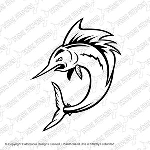 Atlantic Sailfish Jumping Cartoon Black and White