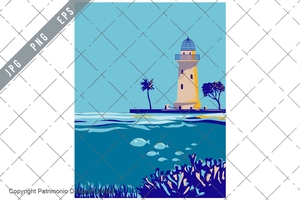 Boca Chita Lighthouse in Biscayne National Park Florida WPA Poster Art EPS