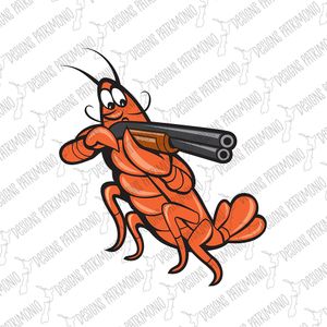 Crayfish Lobster Aiming Shotgun Cartoon Style