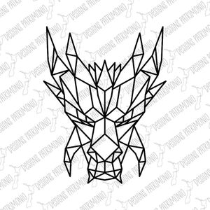 Dragon Head Front Low Poly Black and White