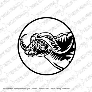 Head of an African Buffalo or Cape Buffalo Front View Retro Black and White 