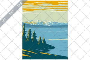 Yellowstone Lake Within Yellowstone National Park Teton County Wyoming WPA Art