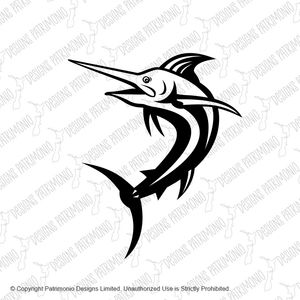 Atlantic Blue Marlin Swimming Up Retro Black and White