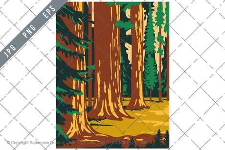 Sequoia and Kings Canyon National Park in Sierra Nevada California United States WPA Poster Art 