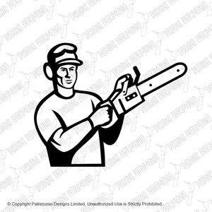 Arborist or Tree Surgeon With Chainsaw Black and White Retro