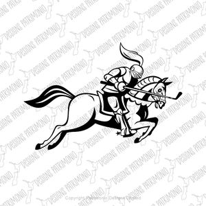 Knight Riding Horse With Golf Club as Lance Cartoon Style Retro Black and White JPG EPS