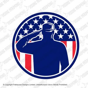 American Veteran Soldier or Military Serviceman Personnel Saluting the USA Stars and Stripes Color