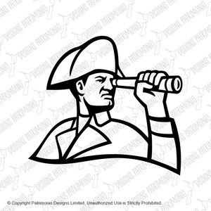 British Admiral Looking Thru Telescope Mascot Black and White