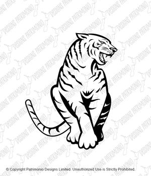 Bengal Tiger Growling Sitting Front Woodcut Retro Black and White