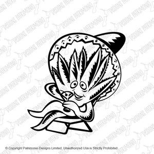 Agave Plant Wearing Sombrero Sitting and Sipping Martini Woodcut Black and White