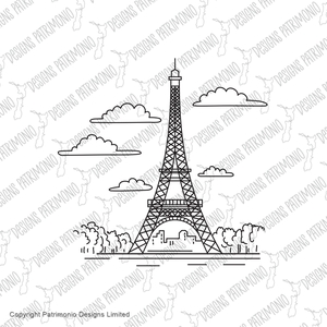 Eiffel Tower or Tour Eiffel on Champ de Mars Paris France Mono Line Art