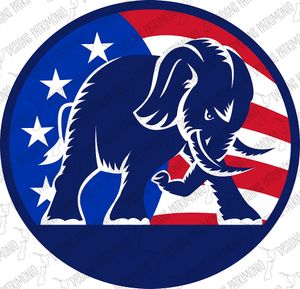 Republican Elephant Charging Viewed from Side With USA Flag Mascot