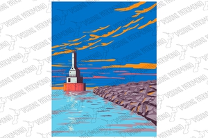 Lighthouse at FJ Mclain State Park on the Keweenaw Peninsula Houghton County Michigan USA WPA Poster