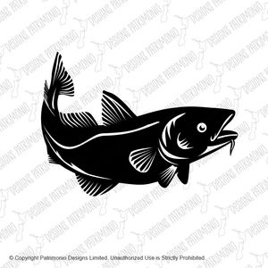 Atlantic Cod or Codling Fish Swimming Up Woodcut Black and White