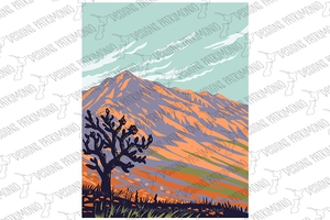 Franklin Mountains State Park with Cactus Located in El Paso Texas USA WPA Poster Art Retro