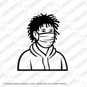 African-American Boy Wearing Face Mask Front View Retro Black and White