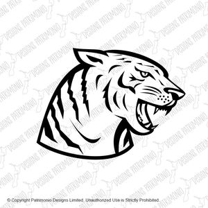 Head of Bengal Tiger Growling Side Woodcut Retro Black and White