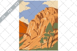 Pinnacles National Park with Rock Formations in Salinas Valley California USA WPA Poster Art