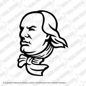 Head of Benjamin Franklin Mascot Black and White