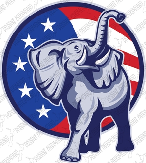 Republican Elephant Mascot with USA Flag Inside Circle in Retro Style