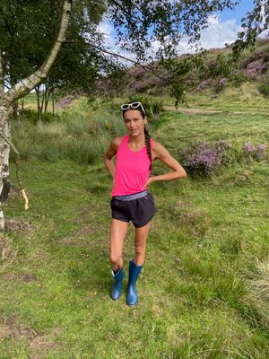 Sandy shorts and wellies