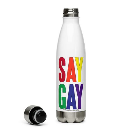 Say Gay rainbow stainless steel water bottle