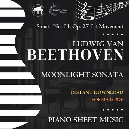 Moonlight Sonata Piano Sheet Music - Beethoven Sonata No.14, Op.27 (1st Movement) Instant Download
