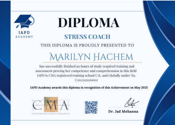 Home Study Diploma -Life &amp; STress Coaching -Certified From CMA U.K (ARABIC EXPLANATION)