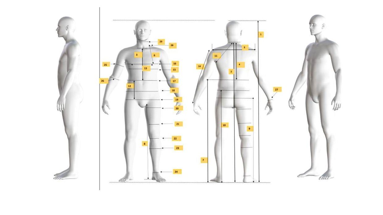 Men's 3D Avatar Body Measurement Chart with Specs| Size 40 (Chest 40 ...