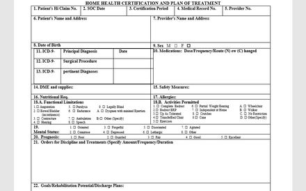 485 HOME HEALTH CERTIFICATION AND PLAN OF TREATMENT 