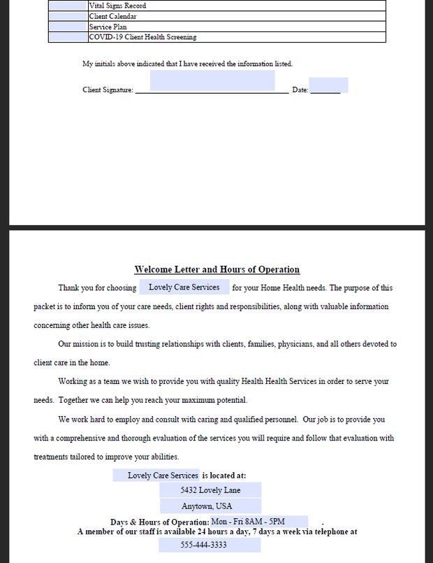 💻Electronic Fillable Home Health/Home Care Admission Packet 📑