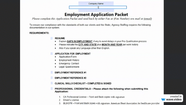 Electronic Fillable Employee Application Packet For Home Health/Home Care 