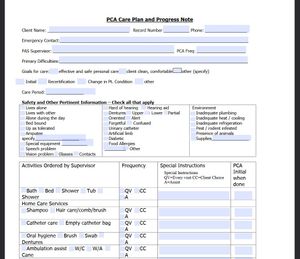 Electronic Fillable PCA Care Plan and Progress Note