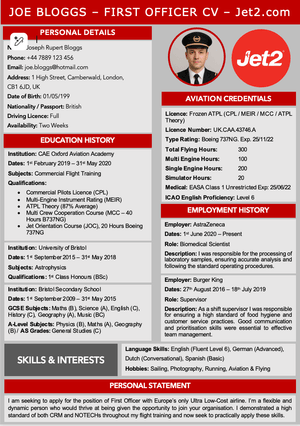 Jet2.com Pilot CV Template