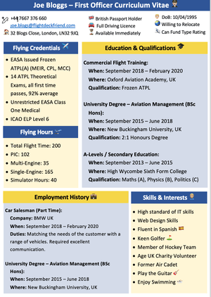 Low Cost Pilot CV Template