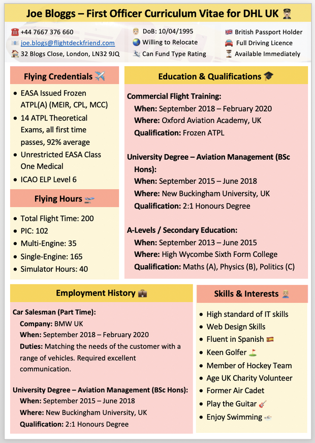 DHL/EAT Pilot CV Template